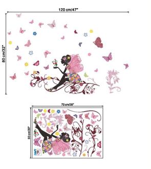 Vlinder Bloem Print Fee Muurstickers Voor Kinderkamer Wanddecoratie Slaapkamer Woonkamer Kinderen Meisjes Kamer Decal Mural