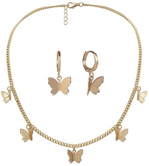 Vlinder Ketting Oorbellen Set Sleutelbeen Keten Verstelbare Vlinder Collier Charm Oorringen Vlinder Sieraden gouden
