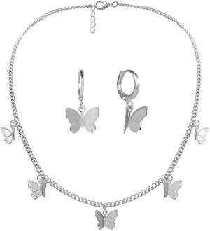 Vlinder Ketting Oorbellen Set Sleutelbeen Keten Verstelbare Vlinder Collier Charm Oorringen Vlinder Sieraden zilver