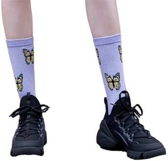 Vlinder Sokken Vrouwen Streetwear Harajuku Crew Vrouwen Katoenen Sokken One Size Supply paars