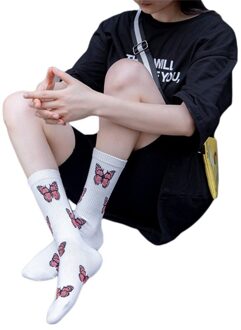 Vlinder Sokken Vrouwen Streetwear Harajuku Crew Vrouwen Katoenen Sokken One Size Supply wit rood