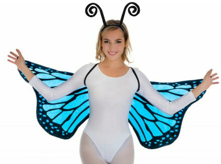 Vlinder verkleed set - vleugels en diadeem - blauw - volwassenen - carnaval verkleed accessoires