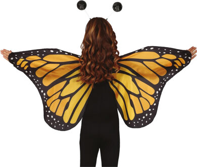 Vlinder verkleed set - vleugels en diadeem - geel - kinderen - carnaval verkleed accessoires