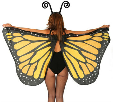 Vlinder verkleed set - vleugels en diadeem - geel - volwassenen - carnaval verkleed accessoires