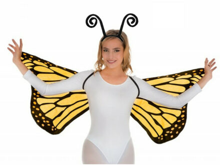 Vlinder verkleed set - vleugels en diadeem - geel - volwassenen - carnaval verkleed accessoires