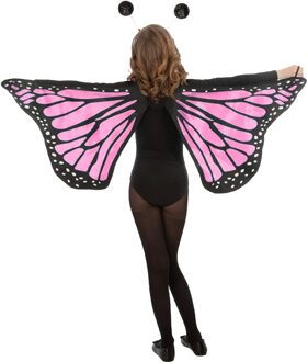 Vlinder verkleed set - vleugels en diadeem - roze - kinderen - carnaval verkleed accessoires