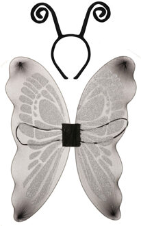 Vlinder verkleed set - vleugels en diadeem - zilver - volwassenen - carnaval verkleed accessoires