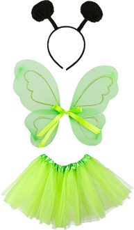 Vlinder verkleed set - vleugels/rokje/diadeem - groen - kinderen - carnaval accessoires