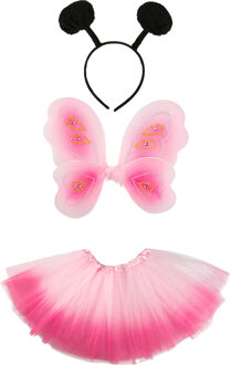 Vlinder verkleed set - vleugels/rokje/diadeem - roze - kinderen - carnaval accessoires