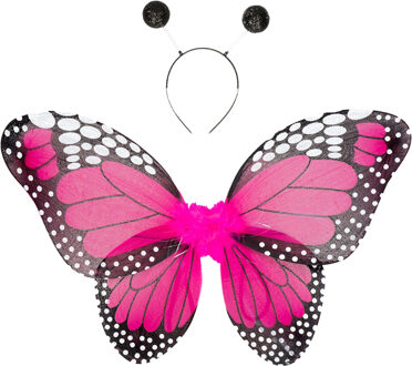 Vlinder verkleed set - vleugels/toverstafje/diadeem - lichtroze - kinderen - carnaval accessoires