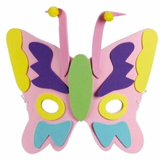 Vlindermasker voor kinderen - Mix keuren - verkleden - 18 cm - carnaval - dieren Roze