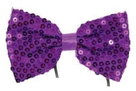 Vlinderstrikje/das paars met pailletten verkleedaccessoires voor volwassenen - Verkleedstrikjes