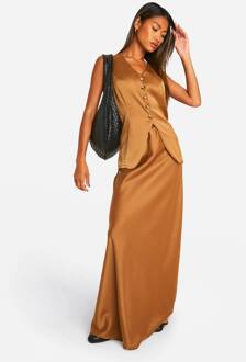 Vloeiende Satijn Bias Maxi Rok, Mocha - 34