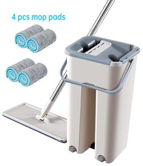Vloer Mop Met Emmer Schoonmaken Mops Platte Squeeze Mop Emmer Systeem Schoonmaakproducten 360 ° Flexibele Mop Hoofd Met Herbruikbare pads 4 stk Mop pads