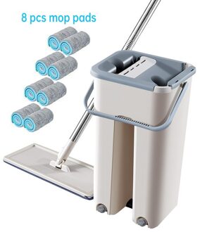 Vloer Mop Met Emmer Schoonmaken Mops Platte Squeeze Mop Emmer Systeem Schoonmaakproducten 360 ° Flexibele Mop Hoofd Met Herbruikbare pads 8 stk Mop pads