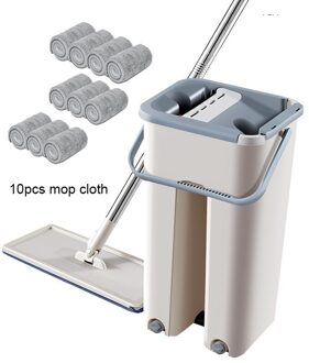 Vloer Mop Microfiber Squeeze Mops Natte Mop Met Emmer Doek Squeeze Schoonmaken Badkamer Mop Voor Wassen Vloer Thuis Keuken Schoner Mop met 10stk pads