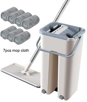 Vloer Mop Microfiber Squeeze Mops Natte Mop Met Emmer Doek Squeeze Schoonmaken Badkamer Mop Voor Wassen Vloer Thuis Keuken Schoner Mop met 7stk pads
