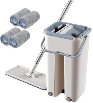 Vloer Mop Set Automatische Mop En Emmer Voorkomen Hand Wassen Microfiber Schoonmaakdoekje Platte Squeeze Magic Houten Vloer Luie Mop 4stk cloth