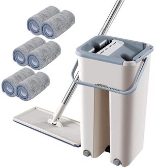 Vloer Mop Set Automatische Mop En Emmer Voorkomen Hand Wassen Microfiber Schoonmaakdoekje Platte Squeeze Magic Houten Vloer Luie Mop 6stk cloth