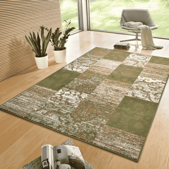 Vloerkleed Bloques - Groen Crème 320x235cm - Polypropyleen - Dekbed-Discounter.nl Groen,Creme - 235 x 320 cm