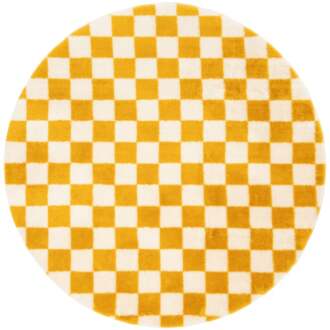 Vloerkleed checks - geel/wit - ø120 cm