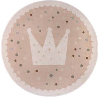 Vloerkleed Kids Crown Rond - Beige Xcm - Polypropyleen - Dekbed-Discounter.nl