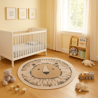 Vloerkleed Kids Little Lion Rond - Beige Xcm - Polypropyleen - Dekbed-Discounter.nl Beige,Meerkleurig - 100 ø cm