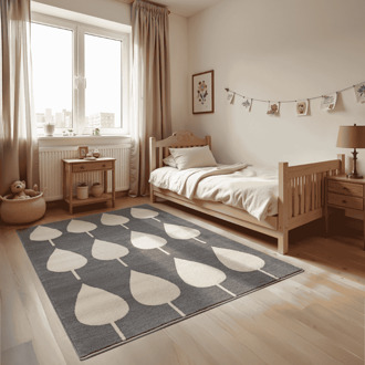 Vloerkleed Kids Lovely Leaves - Grijs 235x160cm - Polypropyleen - Dekbed-Discounter.nl