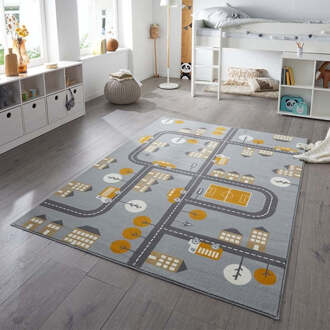 Vloerkleed Kids Town - Grijs 150x80cm - Polypropyleen - Dekbed-Discounter.nl - 80 x 150 cm