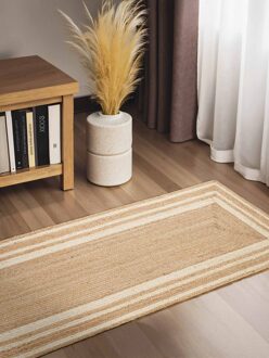 Vloerkleed Looma Rechthoekig - Natuur Goud Ivoor 200x70cm - Jute - Dekbed-Discounter.nl