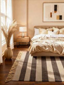 Vloerkleed Playa Rechthoekig - Natuur Wit Zwart 300x200cm - Jute - Dekbed-Discounter.nl