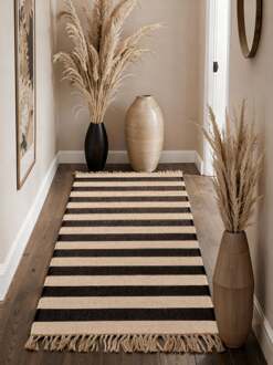 Vloerkleed Playa Rechthoekig - Natuur Wit Zwart 300x80cm - Jute - Dekbed-Discounter.nl