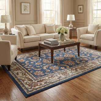 Vloerkleed Reni - Blauw 90x57cm - Polypropyleen - Dekbed-Discounter.nl Blauw,Meerkleurig - 57 x 90 cm