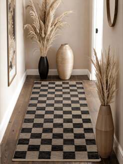 Vloerkleed Rex Rechthoekig - Natuur Wit Zwart 300x80cm - Jute - Dekbed-Discounter.nl