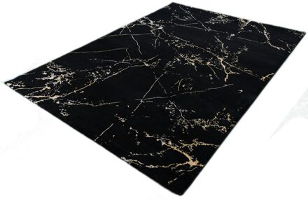 Vloerkleed - Zwart Marmer Look  - 23438-975 - Zwart-Goud-120 x 170 cm