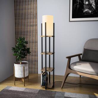 Vloerlamp 8115, zwart/goud/wit, metaal/canvas, hoogte 130 cm zwart, wit