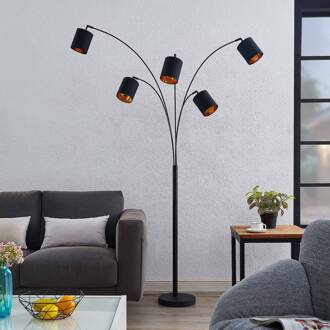 vloerlamp Abiram, zwart/goud, textiel, 70cm zwart, goud