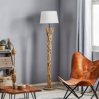 Vloerlamp Agar, hout, textiel, crèmewit, hoogte 167 cm crèmewit, licht hout