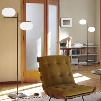 vloerlamp Alba, brons, wit, 2-lamps, glas, metaal wit, brons
