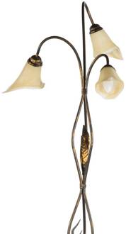 Vloerlamp Alga, 3-lamps, ijzer, glas, Florentijn brons, amber