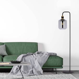 Vloerlamp Ando met glazen kap zwart, rookgrijs, lichtbruin