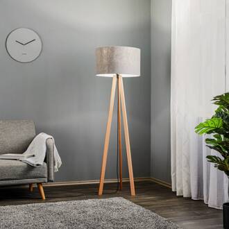 vloerlamp Arim, beuken, grijs vilt, driepoot beuken naturel, grijs