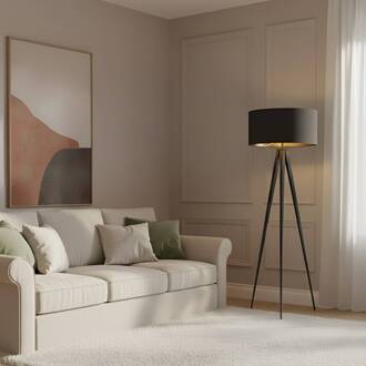 vloerlamp Benik, driepoot, textiel, zwart/goud, 153cm zwart, goud