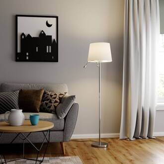 vloerlamp Benjiro, wit, textiel, leeslampje, 150 cm wit, chroom