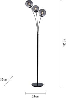 Vloerlamp Big Widow met drie glazen kappen zwart, rokerig grijs-transparant