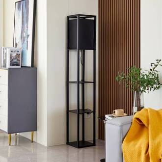 vloerlamp Birta, zwart, plank, hout, 159 cm