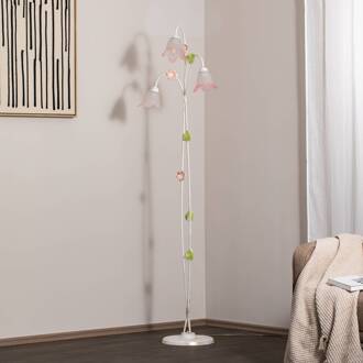 Vloerlamp Botton in Florentijnse stijl, 3-lamps wit, zilver, roze, groen