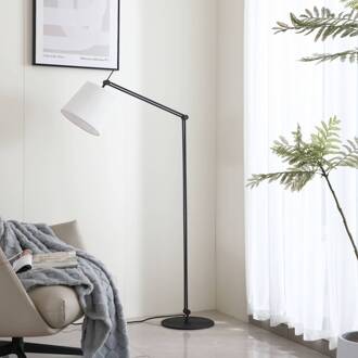 vloerlamp Caelia, zwart, textiel, verstelbaar zwart, wit