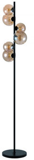 Vloerlamp Calcio Zwart - Amber Glas 6 Lichts