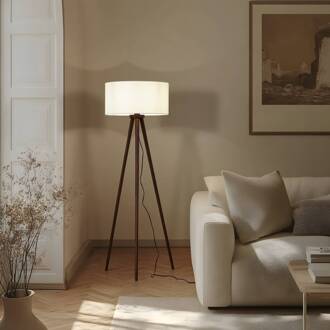 vloerlamp Charlia, wit, walnotenhout, hoogte 150 cm Donker hout, wit